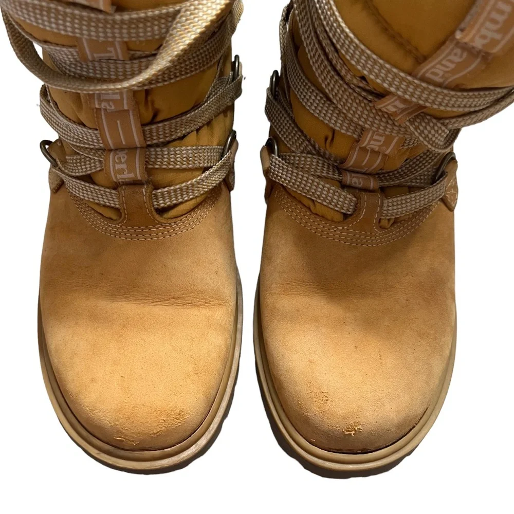Timberland Women’s Puffer Boots Size 6 Wheat Sherpa Lined Waterproof Lace Up